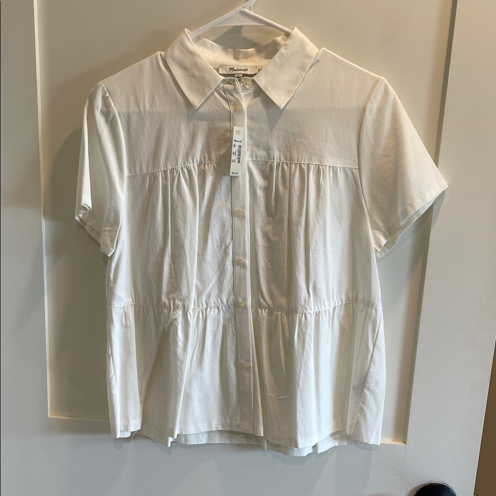Madewell Cream Button-Up Short Sleeve Top